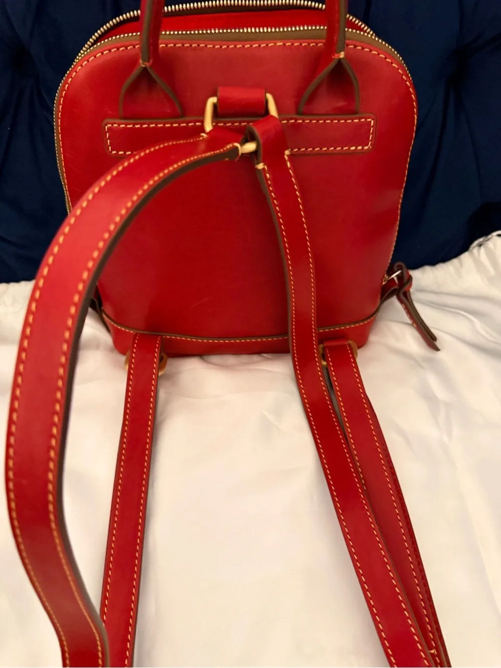 Dooney & Bourke Bright Red Florentine Leather small Backpack with Gold Hardware